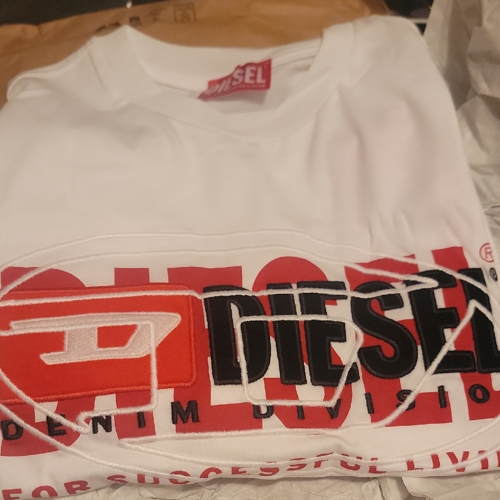 Diesel White Tee with Red and Black Logo